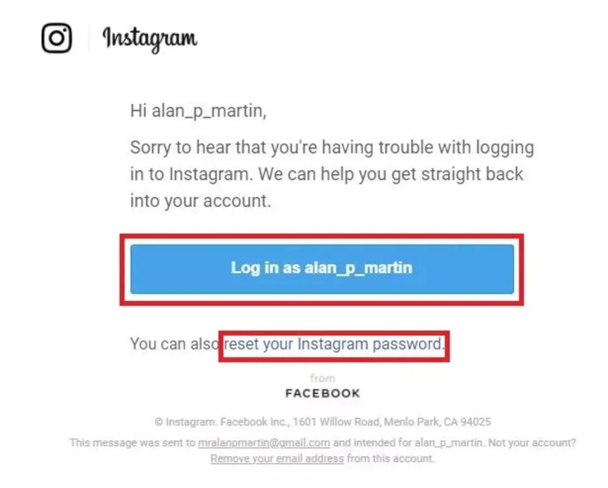 روی گزینه "Reset your Instagram password" بزنید