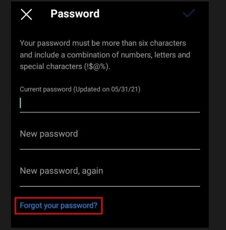 سپس گزینه "?forgot your password" یا همان "رمز عبور خود را فراموش کرده‌اید" را بزنید