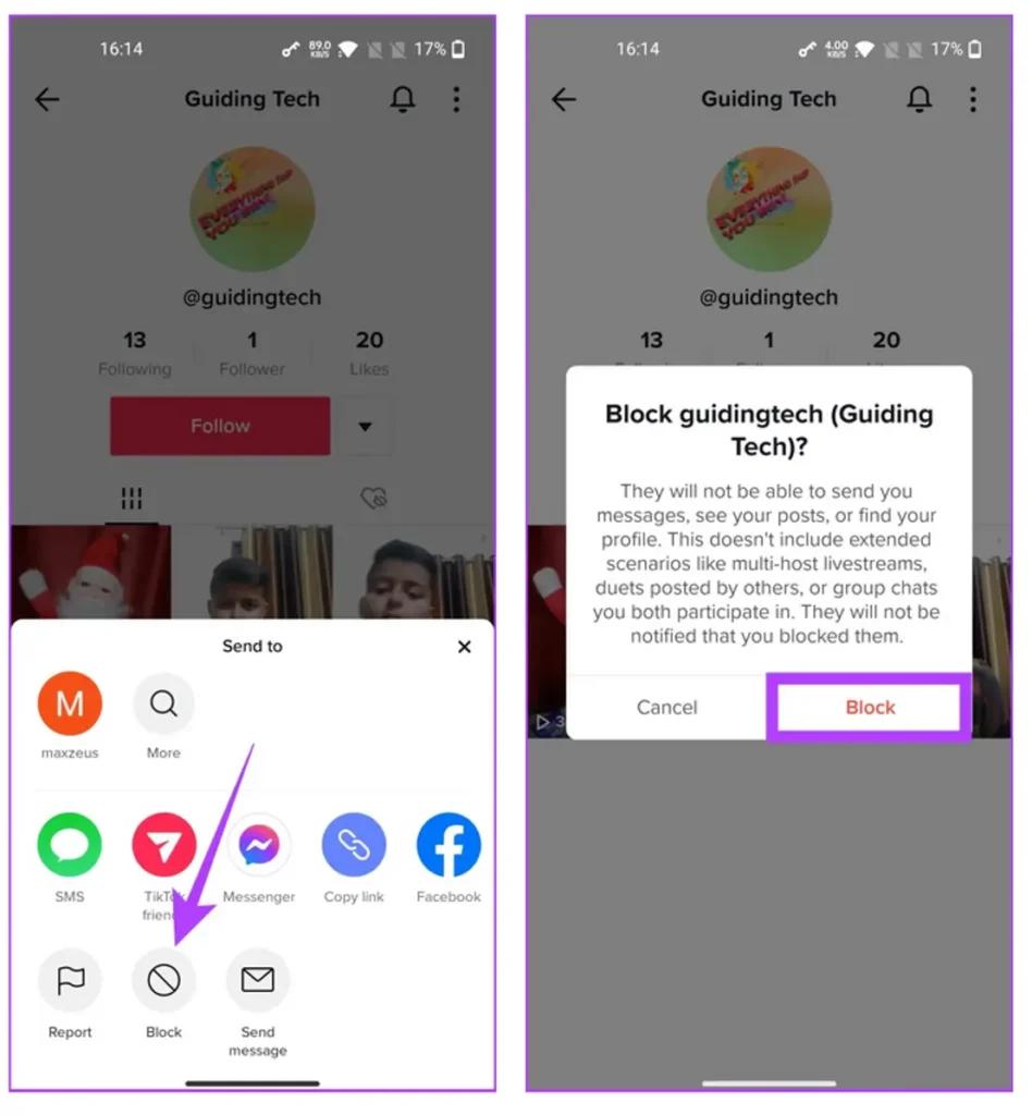 آموزش بلاک یا آنبلاک کردن کاربران در تیک تاک (TikTok) مرحله 2) کاربر مورد نظر را بلاک کنید